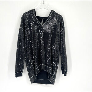 Anthropologie‎ Sweatshirt Womens S Sequin Black Hoodie Festival Party Sparkle